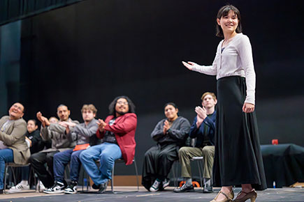 Lone Star College-University Park student Christina Miller shines in a rehearsal for the colleges Amadeus production, which is scheduled for April 12-14 and April 19-21 on the main stage in the LSC-University Park Visual & Performing Arts building.