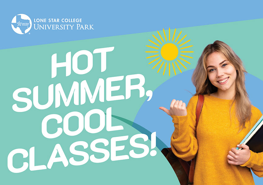 Smiling Female Student with text 'Hot Summer, Cool Classes!'