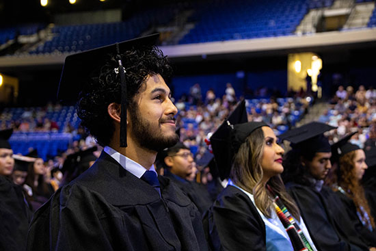 Lone Star College-University Park students from the Class of 2023 proudly await their moment to cross the stage during last year’s commencement ceremony. Graduation for the Class of 2024 will take place May 10 at 9 a.m. at the Berry Center.