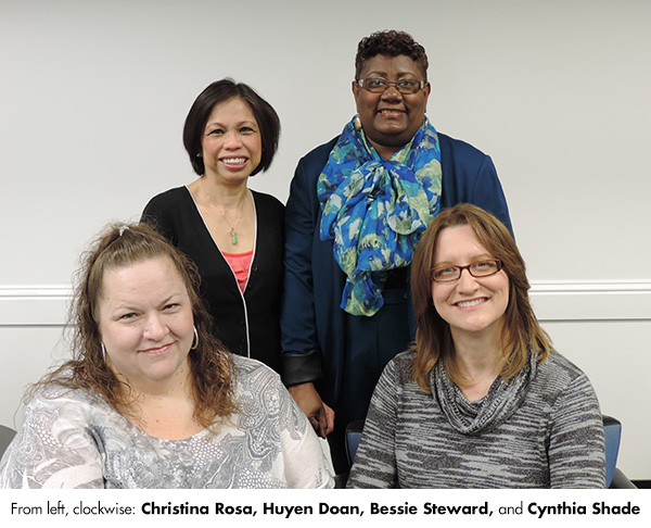 Staff Excellence winners Christina Rosa, Huyen Doan, Bessie Steward, and Cynthia Shade