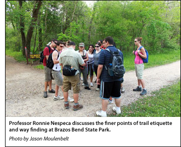 Professor Ronnie Nespeca discusses the finer points of trail etiquette and way finding at Brazos Bend State Park