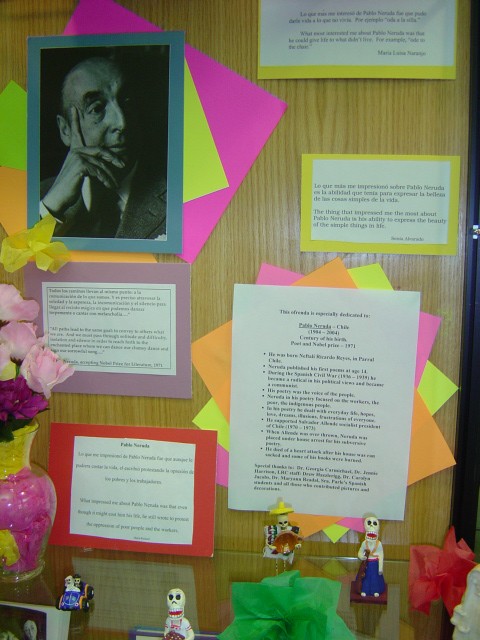 photo of Neruda, facts about him, and student impressions of his words