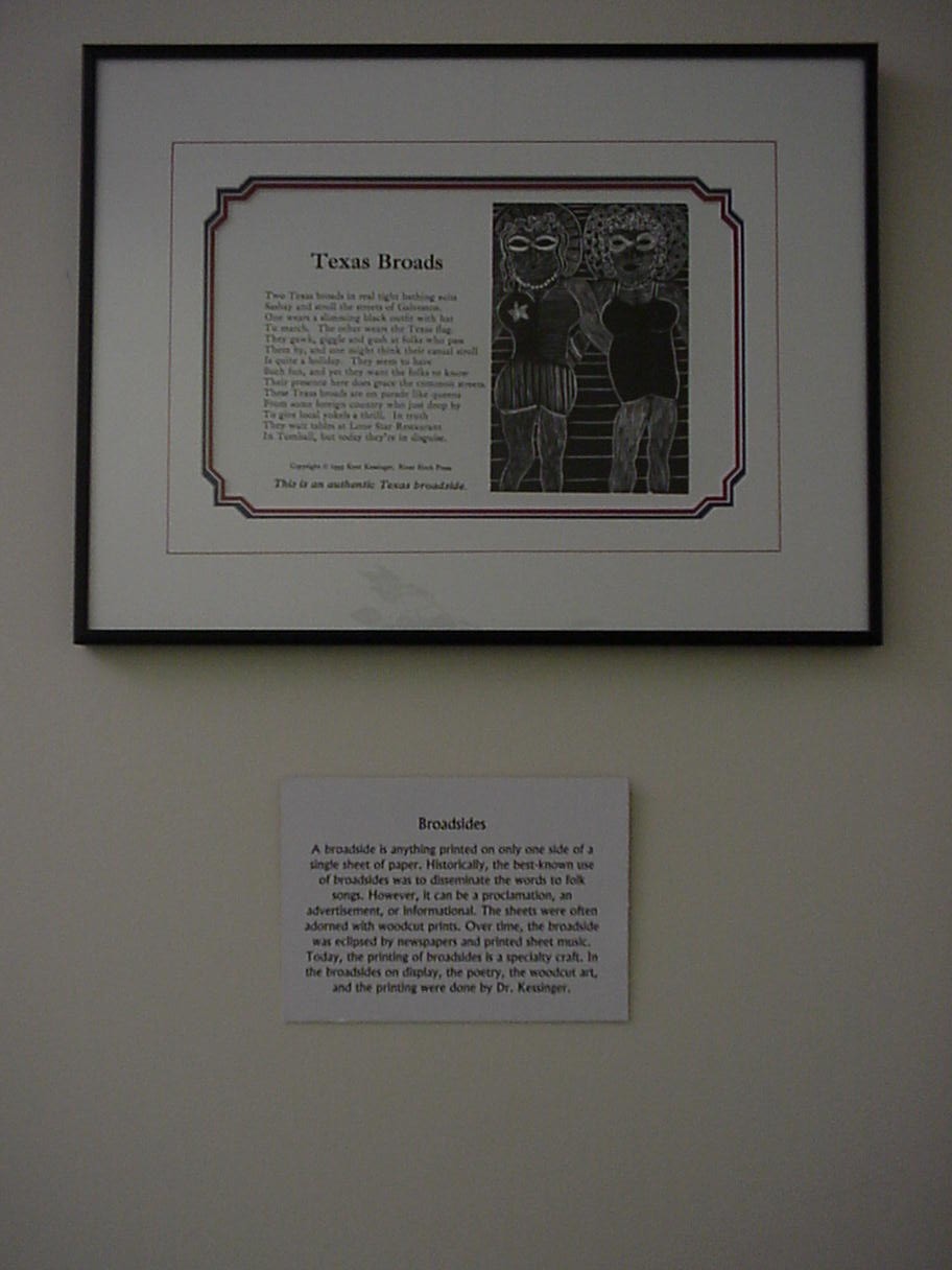 One of the broadsides framed and hung during the exhibit