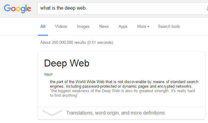 screenshot of Google search "what is the deep web"