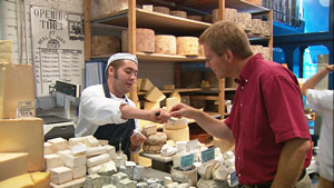 Rick Steves in London Cheese Shop