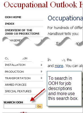 Occupational Outlook Handbook search box