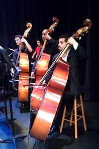 3 Students playing the upright Bass