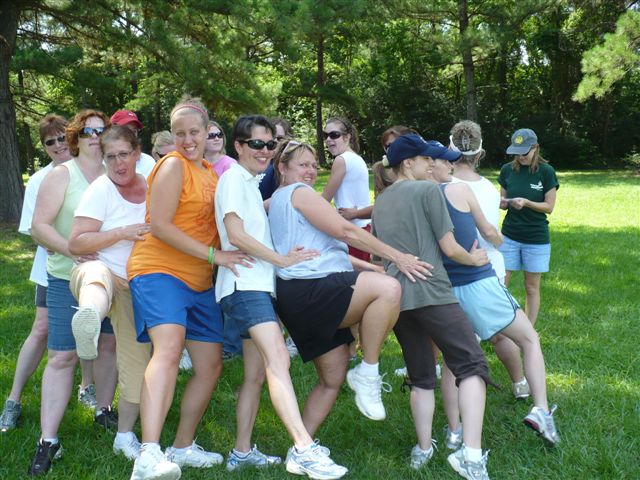 happy students line dancing