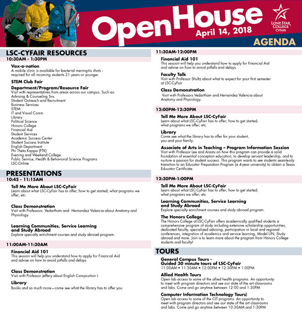 Open House Agenda