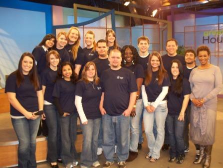 Students in Bob Lynchs Mass Communications class from LSC-CyFair and online visit with Deborah Duncan, host of Great Day Houston, as part of a field trip to the studios of KHOU Channel 11.