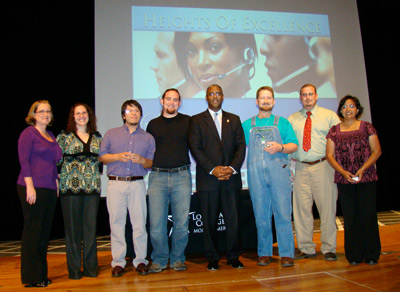 A student research project entitled From the Fryer to the Fuel Tank earned first place at the CAC Student Conference at Lone Star College-Montgomery. Recognized at the Heights of Excellence celebration are Simone Reick, English instructor; Dr. Paullett Golden, English instructor; Adrian Salgado, student; Ryan Rickert, student; Dr. Austin Lane, LSC-Montgomery president; Kevin Rasco, student; James Kubena, student; and Anitha Iyer, biology instructor. Not pictured are students Patricia Sikora Smith, Traci Thrash and Holly Wright.