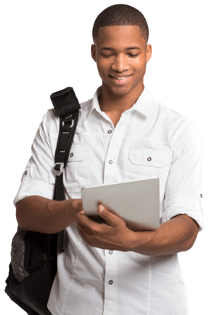 College student holding an iPad