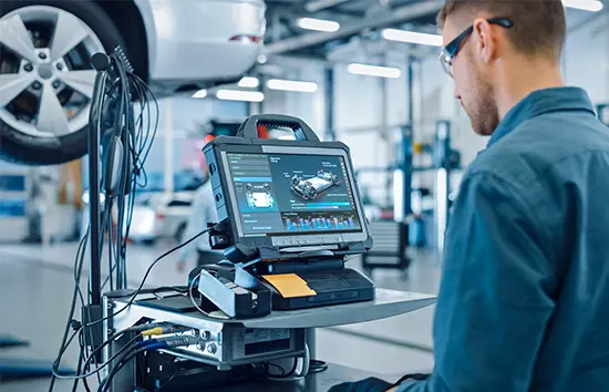 Automotive tech working on a vehicle