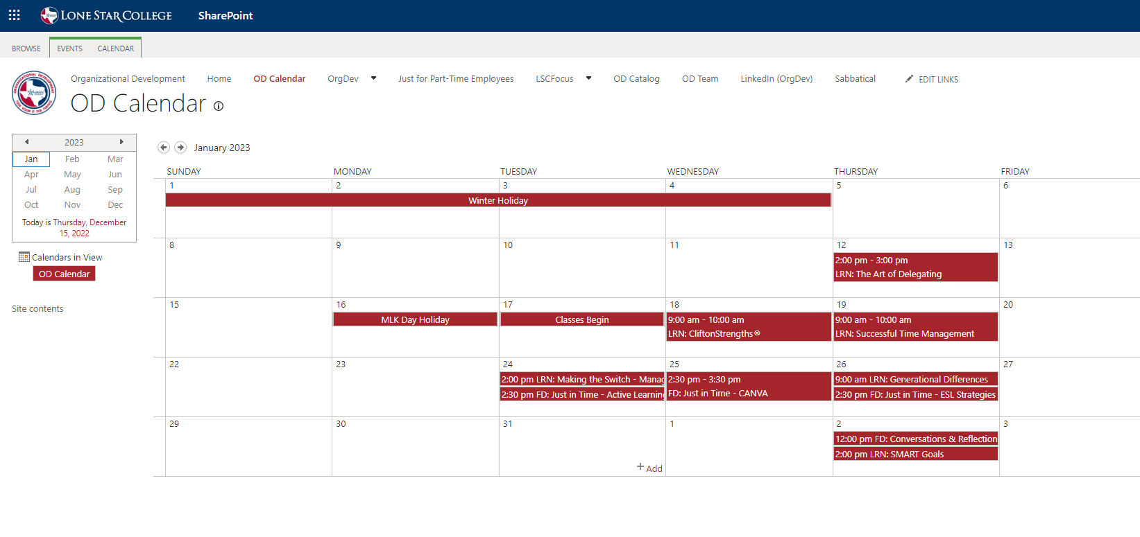 Organizational Development Calendar