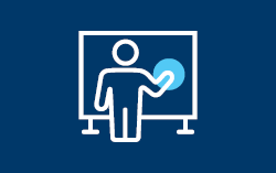 icon of facilitator at whiteboard (Programs and Offerings)
