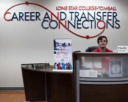 Career and Transfer Connection Center Office front desk with student employee