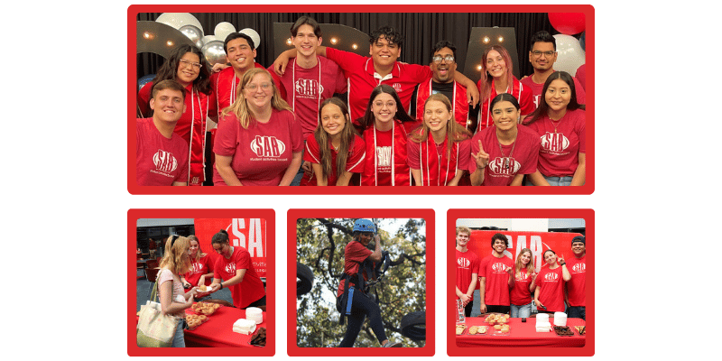 Collage of students participating in Student Activities Board activities