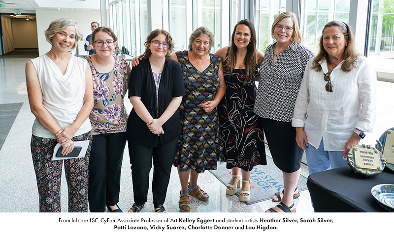 From left are LSC-CyFair Associate Professor of Art Kelley Eggert and student artists Heather Silver, Sarah Silver, Patti Lozano, Vicky Suarez, Charlotte Donner and Lou Higdon.