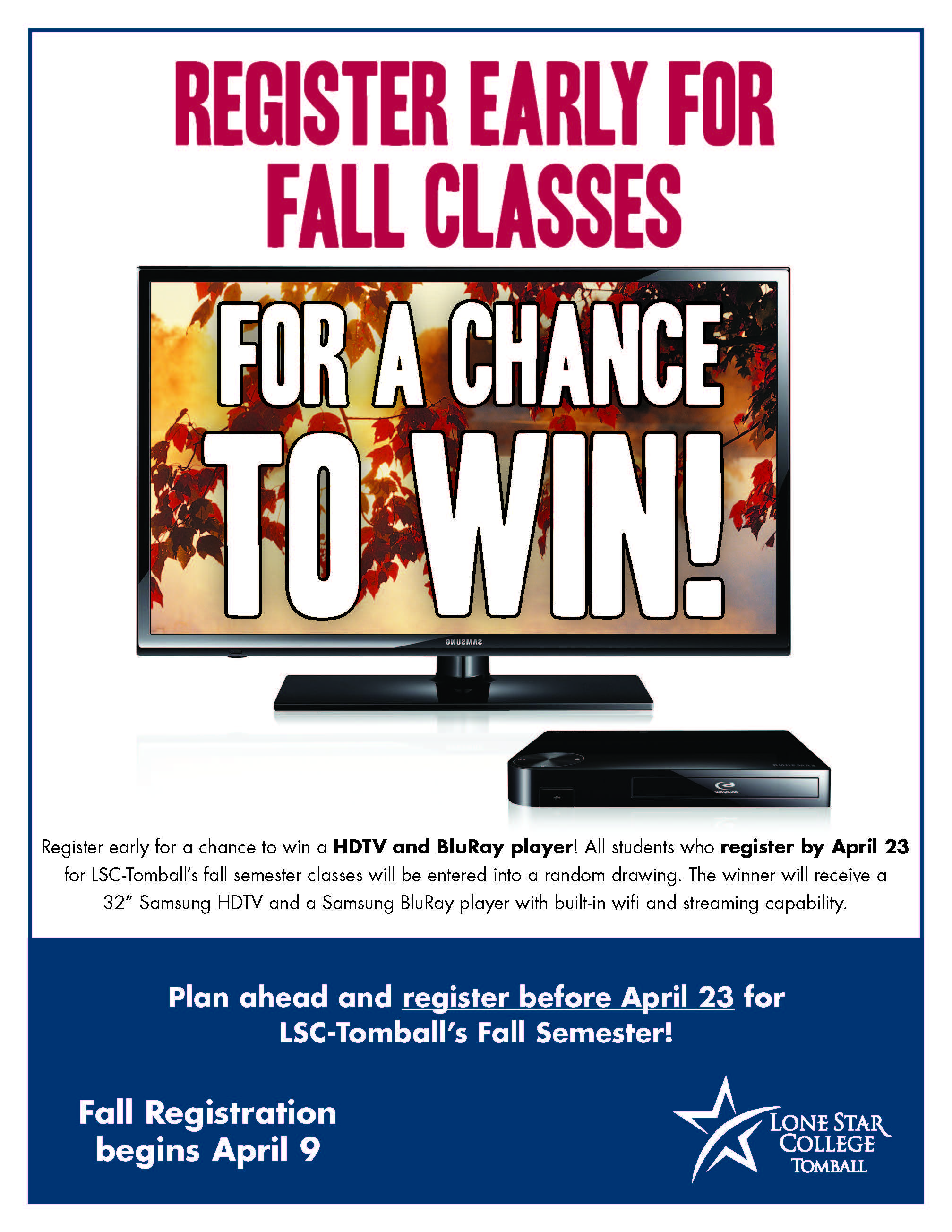 Register Between April 9 and April 23 for Fall Classes