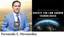 Photo of Fernando C. Hernandez, Master of Ceremonies, and the Society for Low Carbon Technologies logo