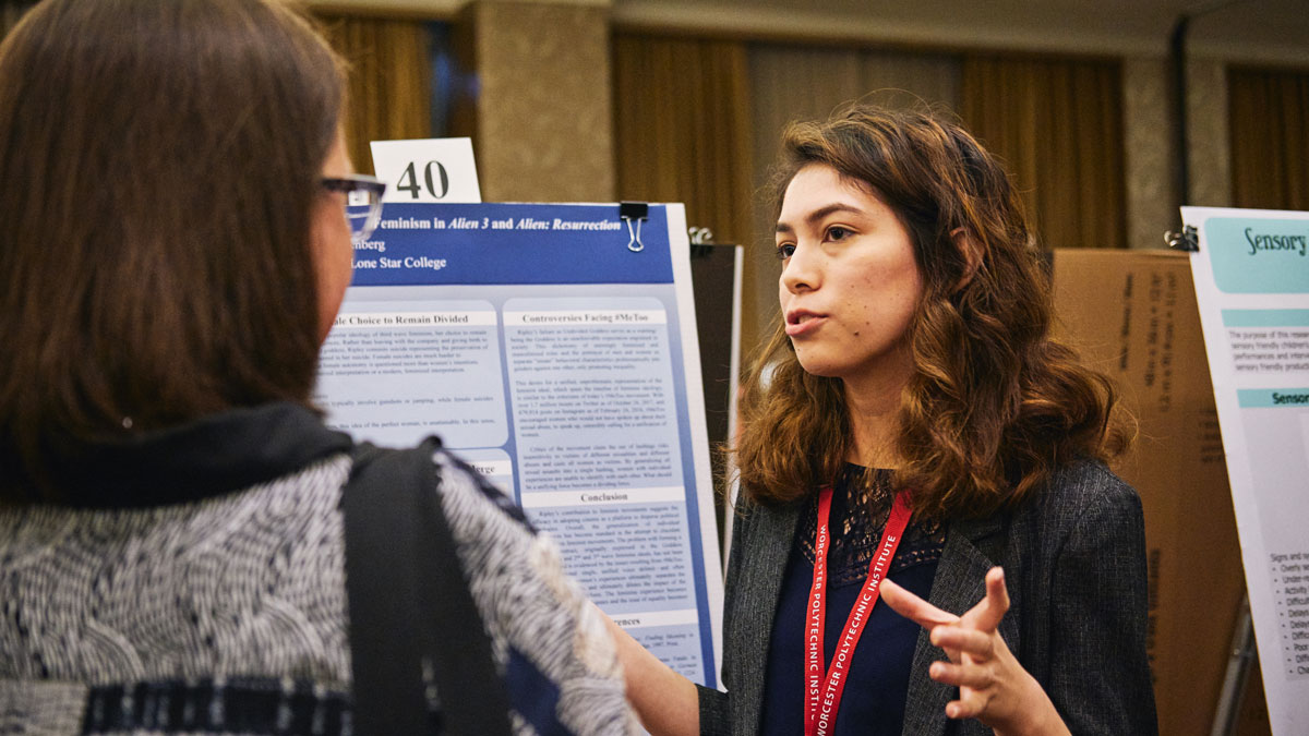 LSC-Tomball student Brianna Greenberg presents research on the Alien movie series at the National Collegiate Honors Conference.