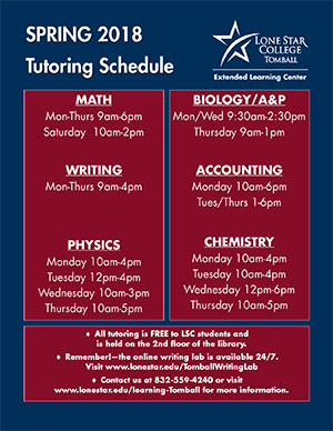 Spring 2018 Tutoring Schedule