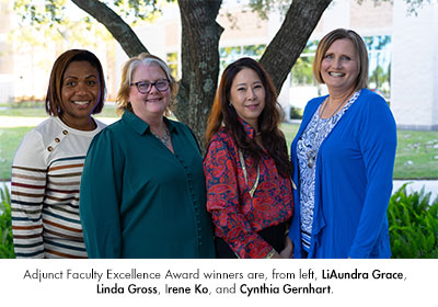 Adjunct Faculty Excellence Award winners are, from left, LiAundra Grace, Linda Gross, Irene Ko, and Cynthia Gernhart.