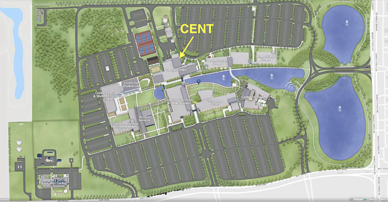 Map of LSC-CyFair showing the CENT building location
