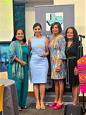 LSC-Kingwood President Dr. Melissa Gonzalez, second from left, accepted the Izcalia Award, from the Texas Familias Council (from left) Alejandra Tapia, educator and executive council member; Becky Gustamante, council member and retired dean of Business and Social Sciences from LSC-Montgomery; and Maria Baños Jordan, council founder. LSC-Kingwood President Dr. Melissa Gonzalez, second from left, accepted the Izcalia Award, from the Texas Familias Council (from left) Alejandra Tapia, educator and executive council member; Becky Gustamante, council member and retired dean of Business and Social Sciences from LSC-Montgomery; and Maria Baños Jordan, council founder.