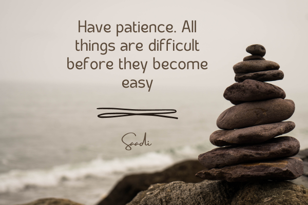 "Have Patience. All things are difficult before they become easy" Quite by Saadi 