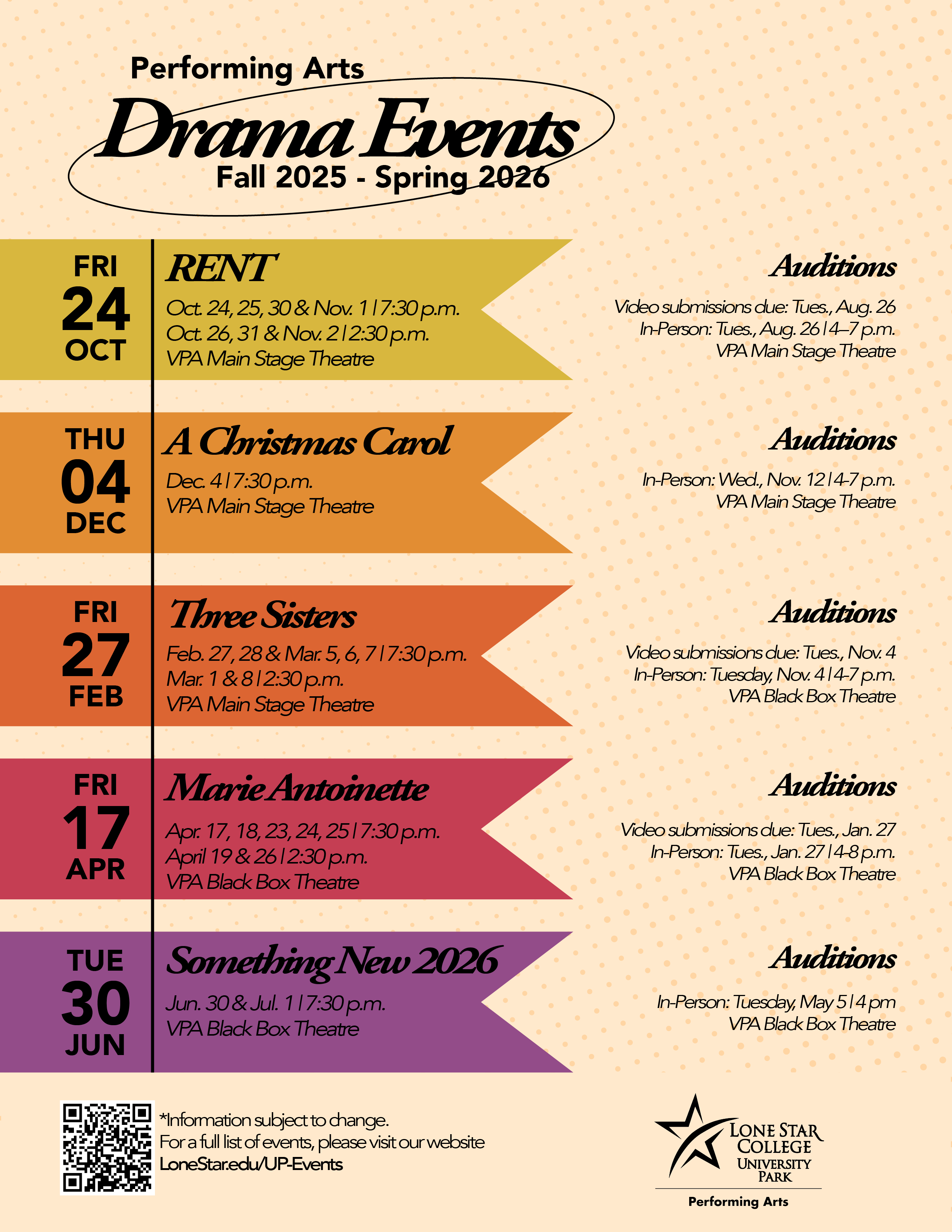Lone Star College University Park Drama Events Fall 2025 - Spring 2026