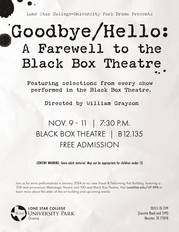 Flyer for Goodybe/Hello: A Farewell to the Black Box Theatre