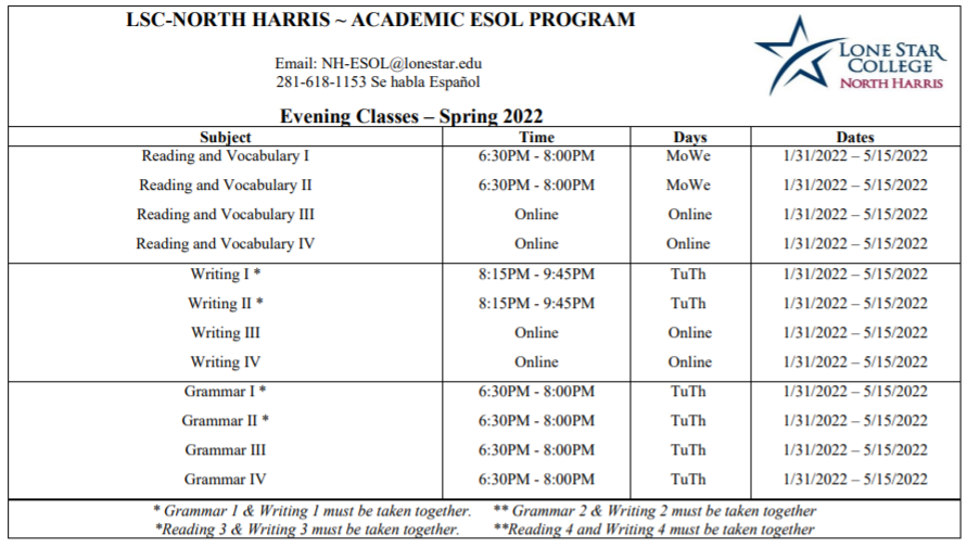 Lonestar Academic Calendar 2022 Course Schedules |