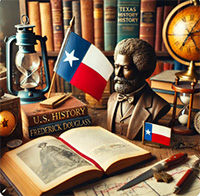 Photo of desk covered with history books and memorabilia