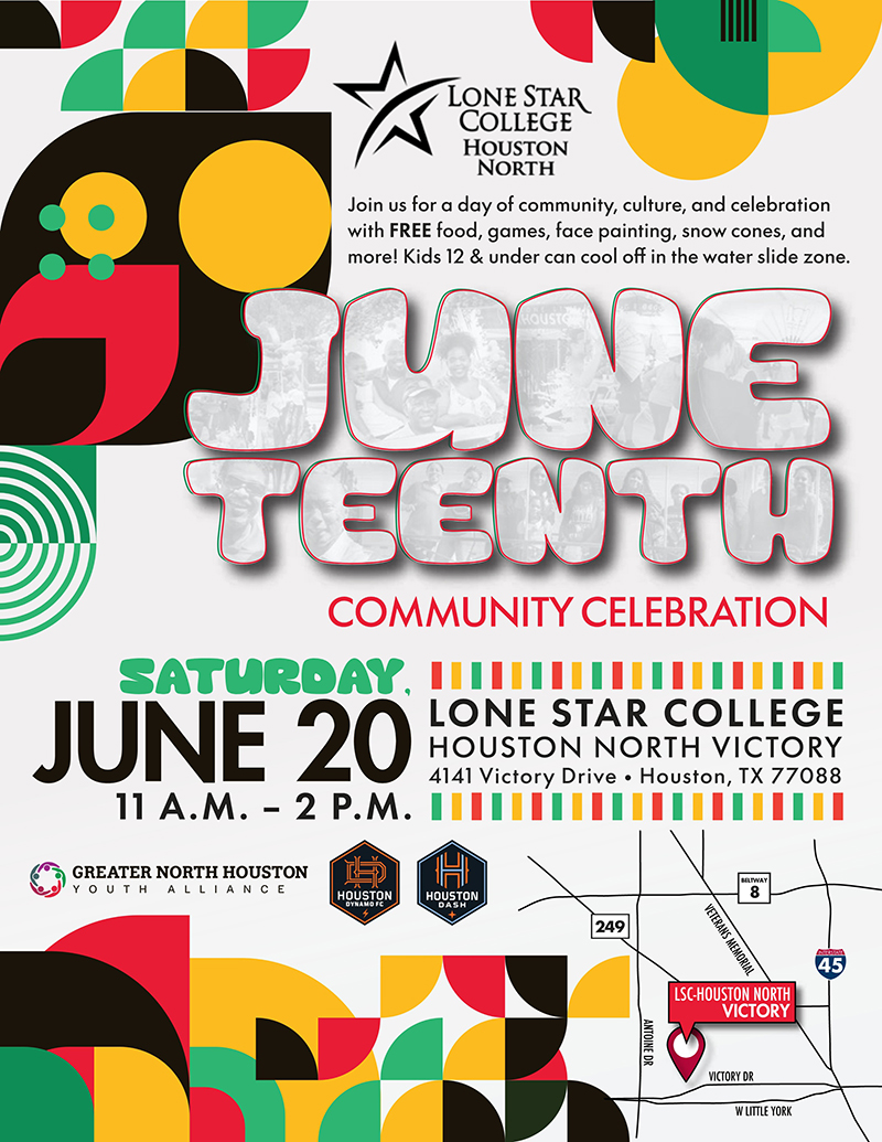 Free Juneteenth Community Celebration on June 20th at LSC-Houston North Victory at 4141 Victory Drive Houston Texas 77088