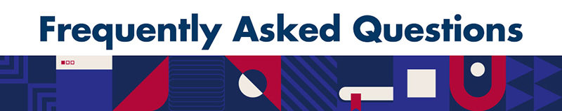 Geometric Image Banner with Frequently Asked Questions written in blue bold text