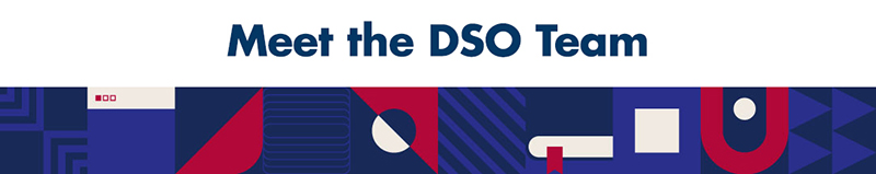 Geometric Image Banner with Meet The Team written in blue bold text