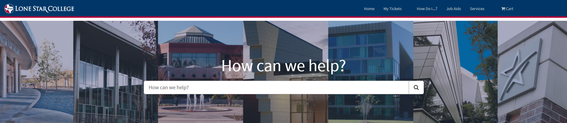 A screenshot of LSC ServiceNow webpage where employees can ask questions or make requests through a ticket system. 