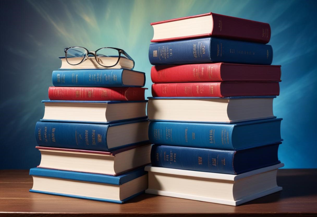 stack of books with glasses on top