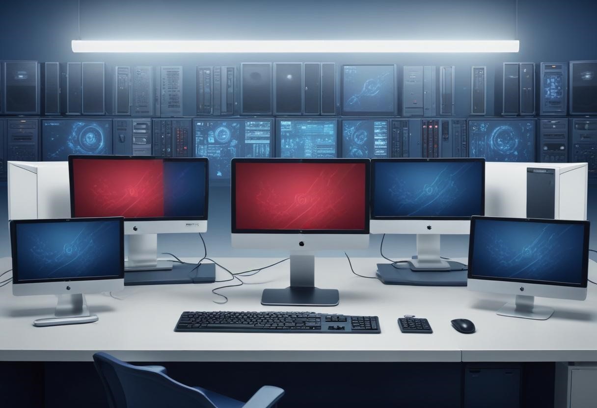 bank of computers on a table