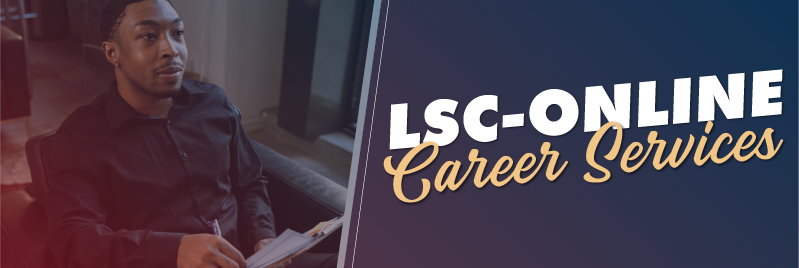 Image of young man with text: LSC-Online Career Services