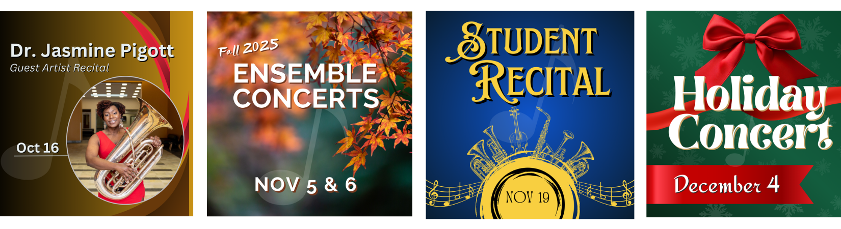 Music Poster listing concert events for Spring 2025