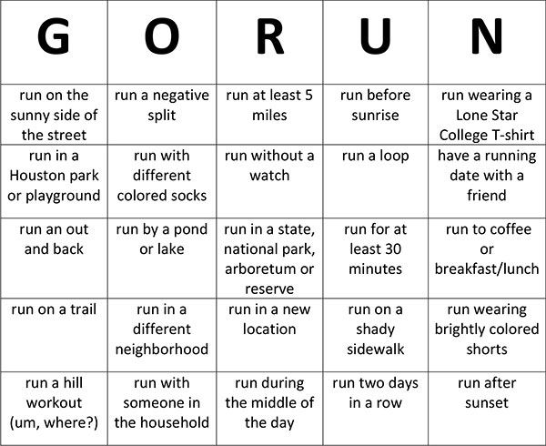 GoRun Bingo Card
