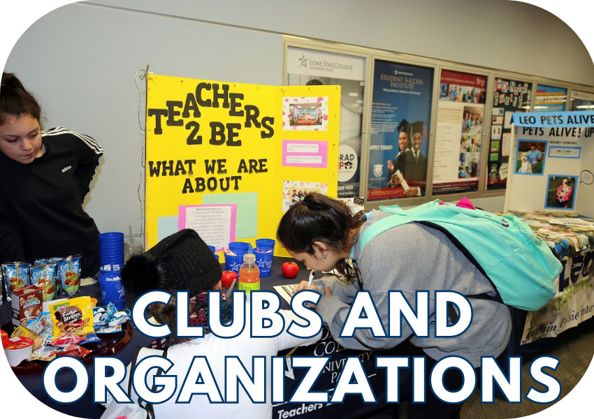 students at club fest with text 'Clubs and Organizations'