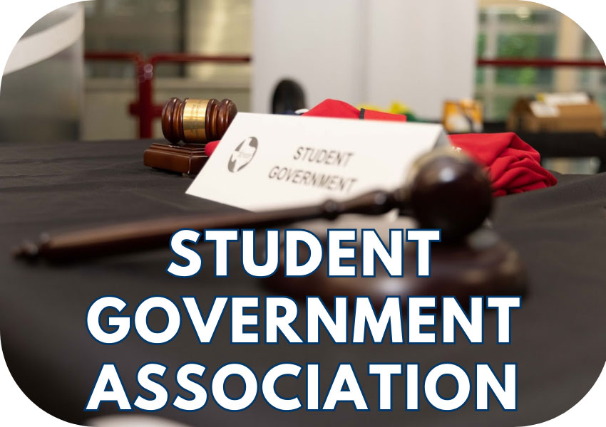 Gavel with text 'Student Government Association'