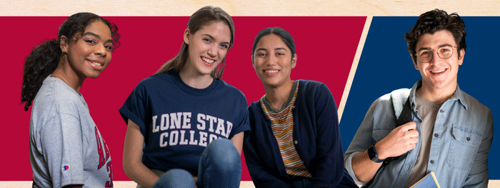 Four college students standing and sitting