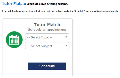 Brainfuse Tutor Match Schedule screenshot