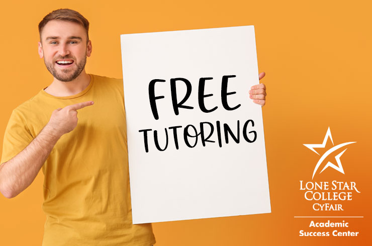 Man holding up a large poster that reads free tutoring!