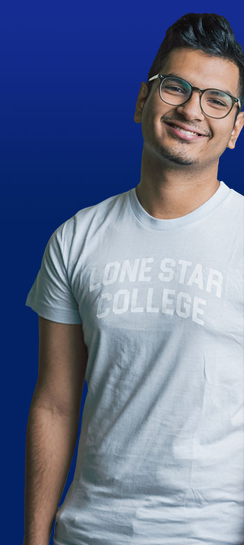 Student wearing a Lone Star College t-shirt 
