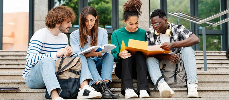 Students studying on steps